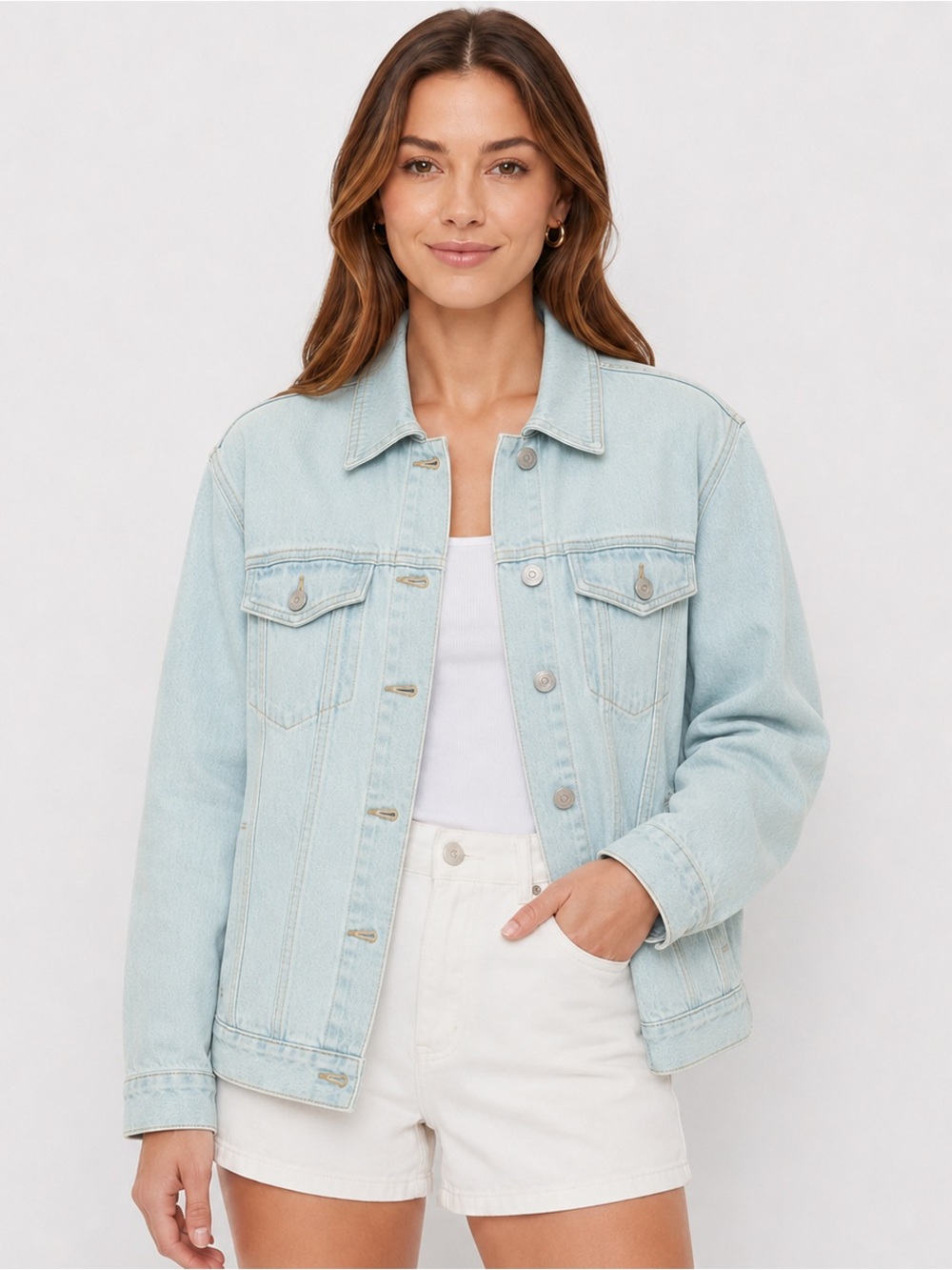 ASOS Design Light Blue Denim Jacket Medium Cotton Stretch Button Front